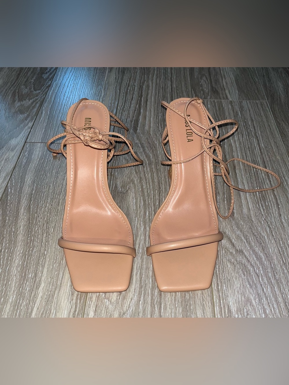 Miss Lola Blush Lace-Up Square Toe Heels